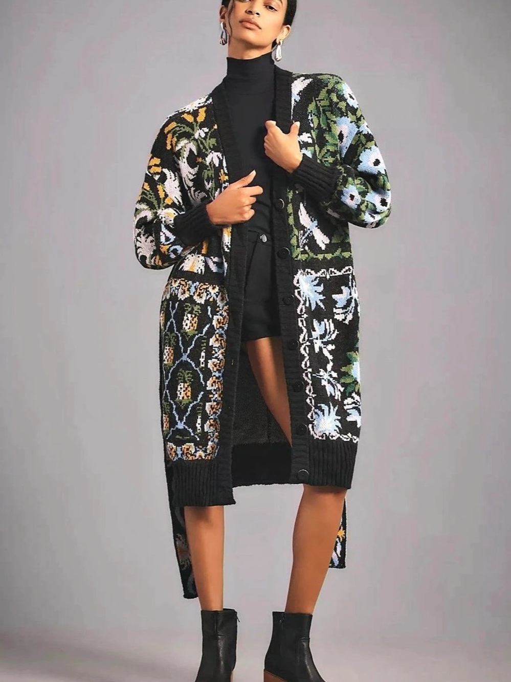 Farm Rio Winter Garden Long Wrap Cardigan Sweater